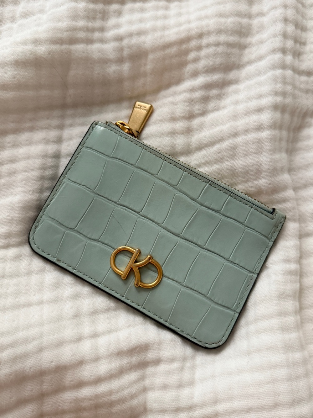 Kate Spade Blue Croc-Embossed Zip Card Holder in